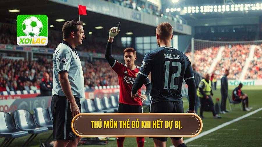 3. Trường hợp 3: Thủ môn bị thẻ đỏ khi đội bóng hết thủ môn dự bị (nhưng còn quyền thay người)